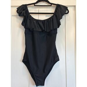 Island Soul Black ruffle shoulder one piece MED